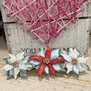 Floral Hair Clip with Red and White Accents